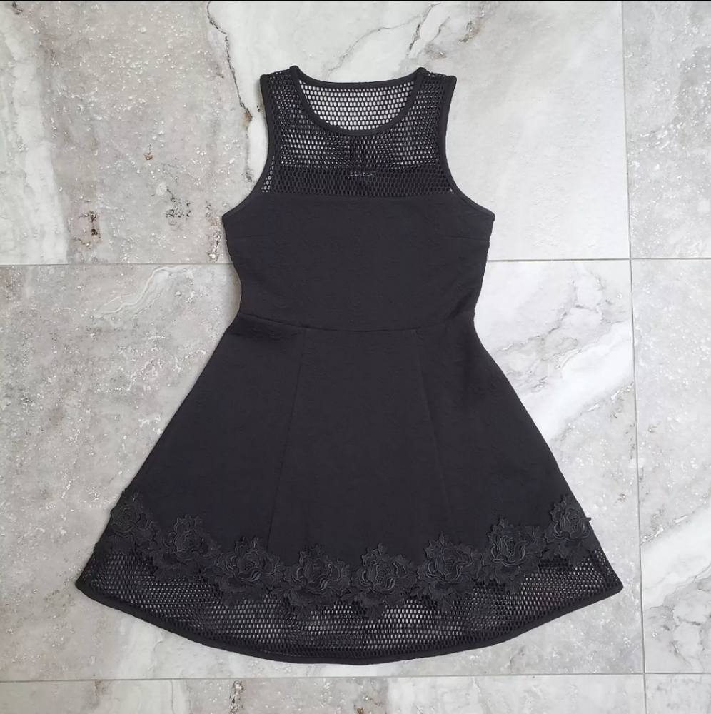 Express Dress Cocktail Party Black Net Floral